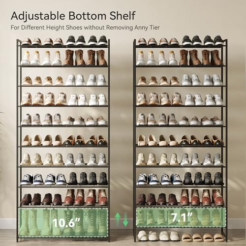 10-Tier Metal Shoe Rack Organizer - Large Capacity 50 Pair Shoe Storage Shelf
