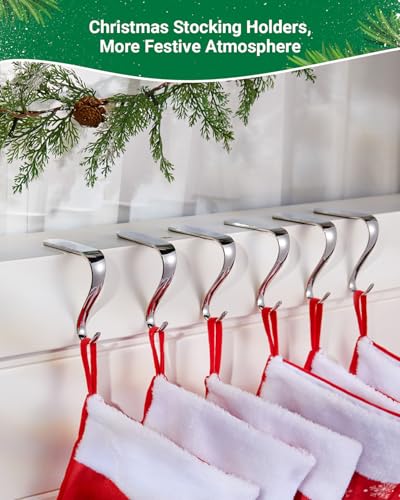 Set of 6 Christmas Stocking Holders for Mantle, Anti-Slip Metal Hooks