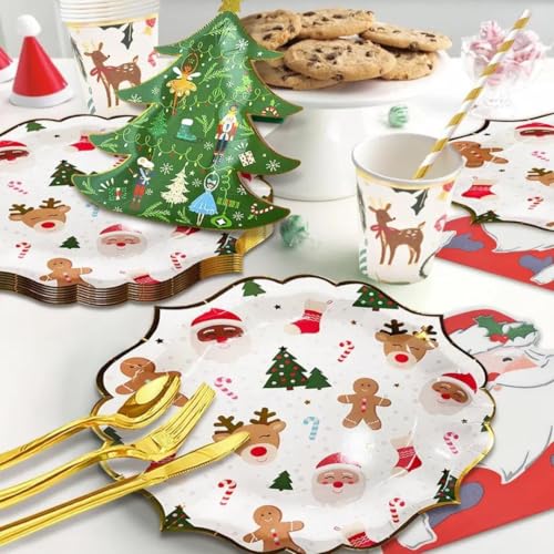 Christmas Disposable Dinnerware Set for 16 Guests - Plates, Cups, Cutlery & Napkins