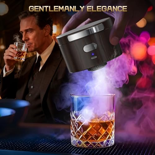 Aromara Brown Electric Whiskey Smoker Kit with 6 Flavor Wood Chips – Old Fashioned Whiskey Gift Set, Home Bar Accessories