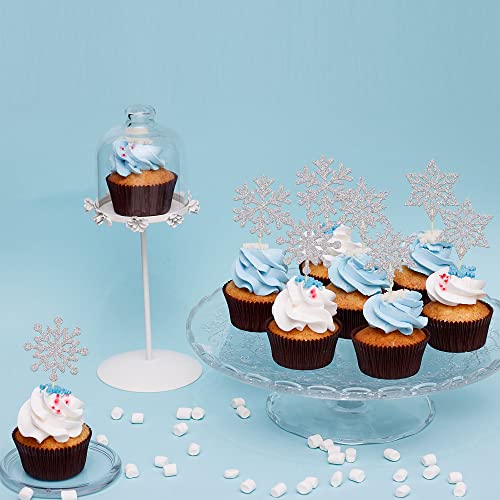 Ephlyn Silver Snowflake Cupcake Toppers 24Pcs Winter Wonderland Party Decorations