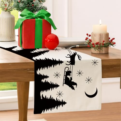 Sldpngo Elk Christmas Table Runner Winter Holiday Home Decor