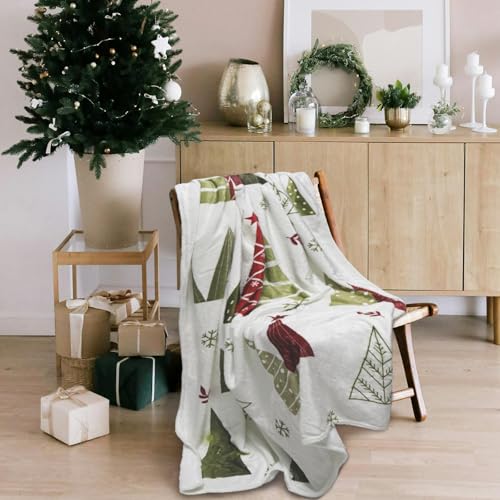 Wefrea Christmas Throw Blanket with Holiday Tree Design - White, Green, Red, 50x60 inches