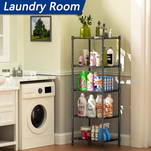 5-Tier Metal Wire Storage Rack Adjustable Standing Shelf Unit Black