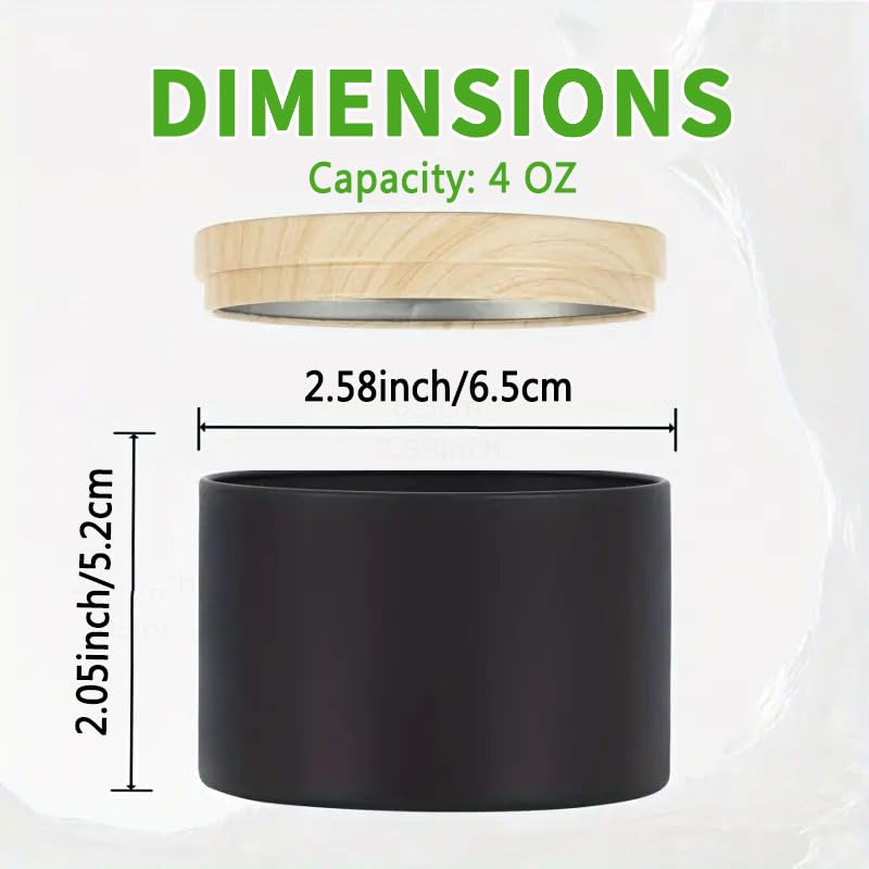 24 Pack Black Candle Tins with Wood Grain Lids - 4oz Metal Containers for Candle Making