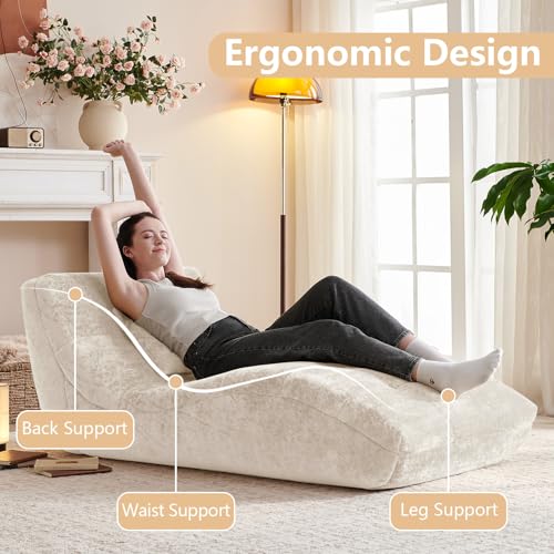Modern Upholstered Chaise Lounge Chair with Tufted Curved Back, Beige