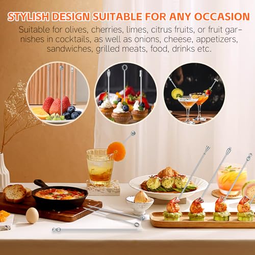 Silver 9 Pcs Stainless Steel Martini Cocktail Picks Set - Reusable Garnish Skewers