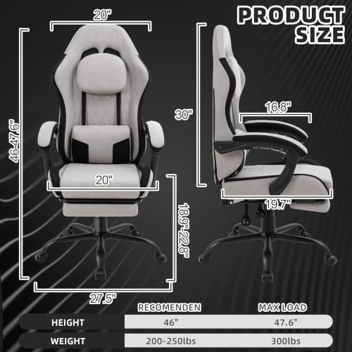 Ergonomic Fabric Gaming Chair with Footrest and Pocket Spring Cushion