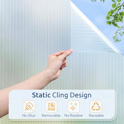 Reeded Glass Window Privacy Film 17.5" x 78.7" - UV Blocking, Removable Static Cling