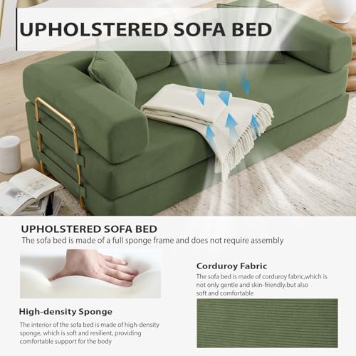 4-in-1 Folding Corduroy Sofa Bed, 78-Inch Convertible Floor Sleeper Couch