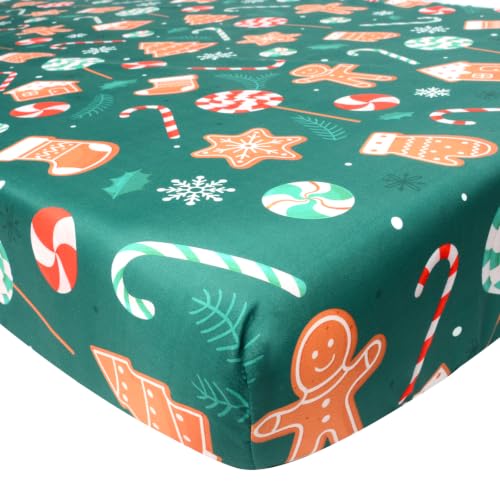 Christmas Candy Crib Sheet - Green Baby Nursery Fitted Sheet 52x28in - Holiday Bedding