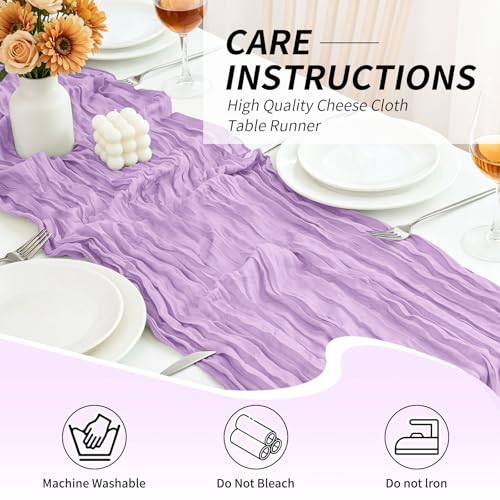 10-Pack Lavender Cheesecloth Table Runners, 17x108 Inch Gauze Fabric