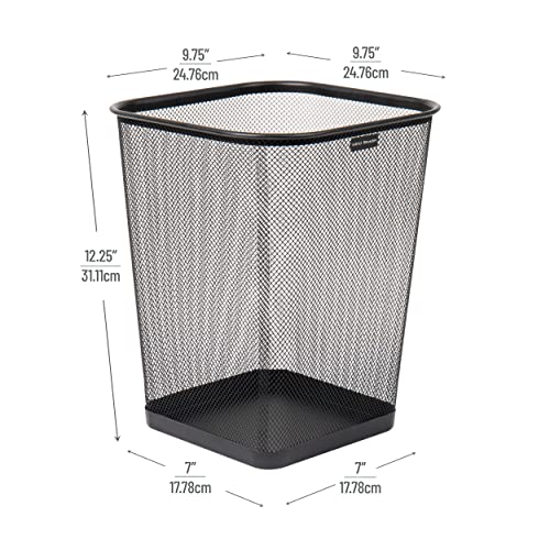 Square Metal Mesh Trash Can Set, 5-Gallon Wastebasket for Office and Home, Black, 2-Pack