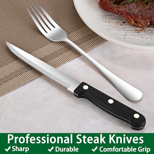 24-Piece Stainless Steel Silverware Set with Steak Knives for 4 People