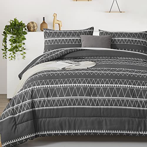 Dark Grey Reversible Comforter Set King - 3 Pieces, Lightweight Microfiber