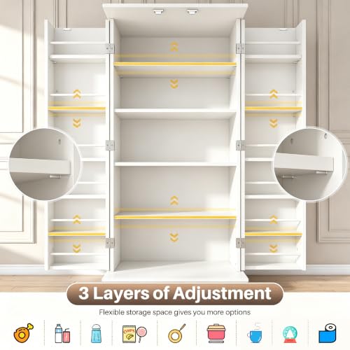 47-Inch Freestanding Kitchen Pantry Cabinet with Adjustable Shelves - White