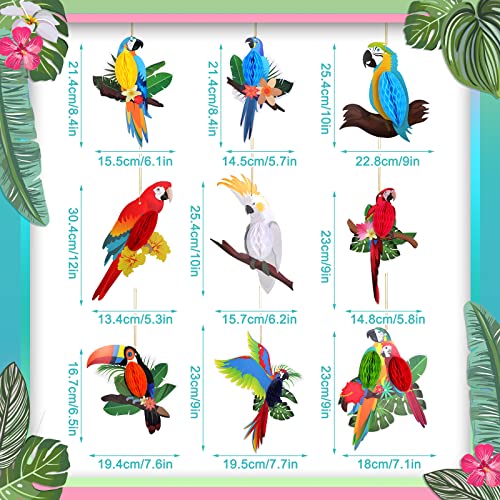 Spakon 9-Pack Tropical Parrot Honeycomb Paper Decorations for Christmas & Party Decor