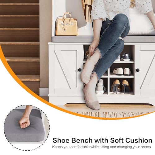 71-Inch Hall Tree with Bench, Shoe Storage and 7 Coat Hooks