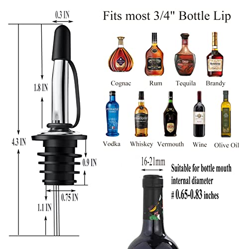 Stainless Steel Liquor Pour Spouts with Dust Caps - 12 Pack Bottle Pourers