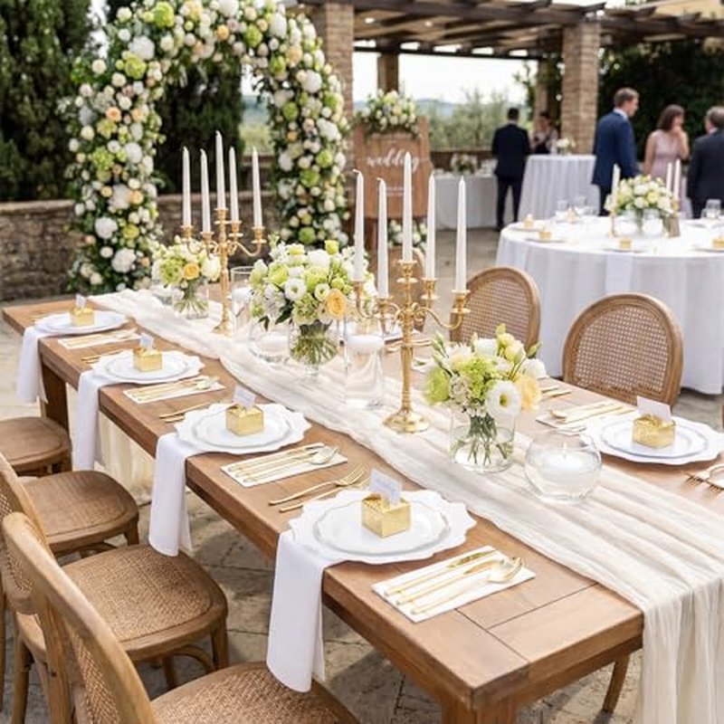 WDF 350PCS White and Gold Plastic Plates - Gold Plates Disposable 50Guest Plastic Dinnerware Ideal for Party/Wedding/Birthday/Mother's Day