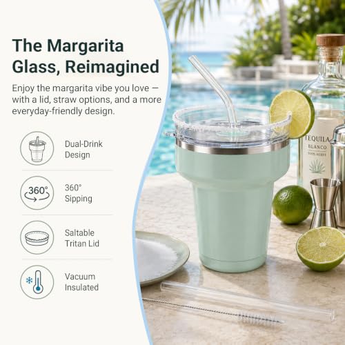 Cafezi Coral Pink 16 oz Insulated Margarita Tumbler with 360° Sippable Lid & Straws