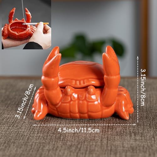 Ceramic Crab Ashtray with Lid - Windproof Desktop Decor & Pen Holder