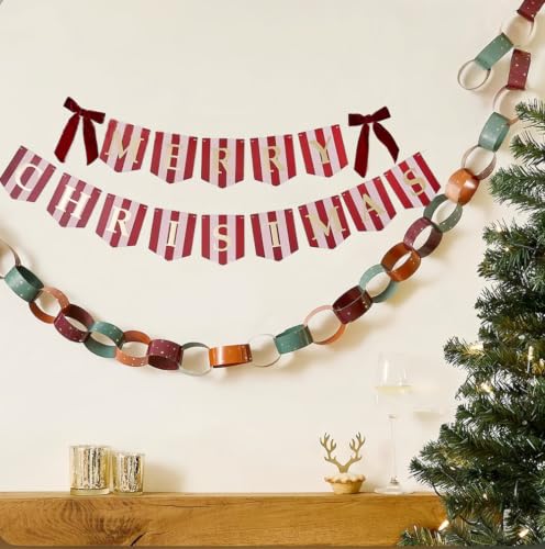 KUNGOON Christmas Banner with Red Velvet Bows - Indoor Holiday Decor