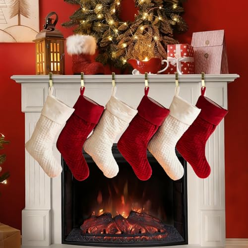 ANOEPUY 6 Pack Gold Stocking Hangers for Mantle - Adjustable, No-Drill Christmas Garland Clips