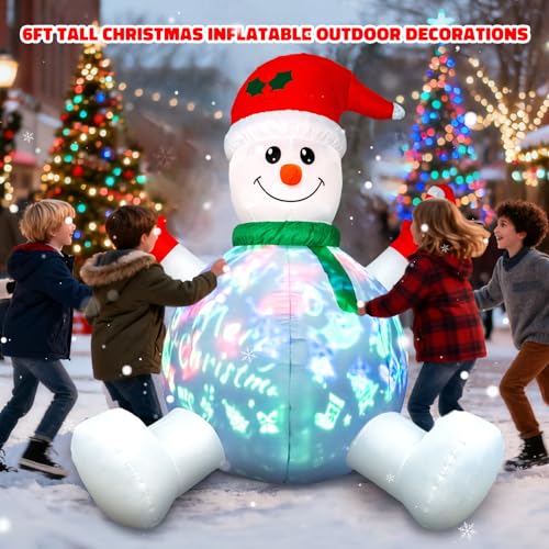 HFO 6ft Tall Christmas Snowman Inflatable with Music & LED Lights Outdoor Decor