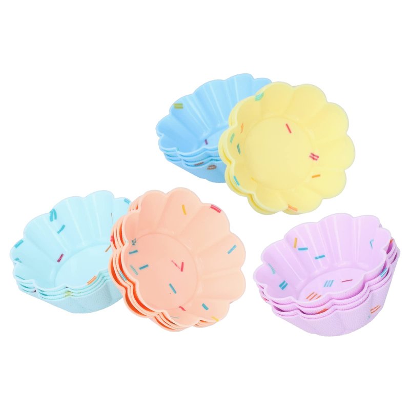 Silicone Cupcake Baking Cups, 20Pcs Reusable Small Muffin Liners Nonstick Pastry Muffin Molds Fancy Dessert Tray Petal Flower Set