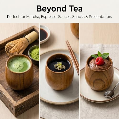 Hiceeden 6 Pack Wooden Japanese Tea Cups 5oz Natural Jujube Wood Handcrafted Drinkware