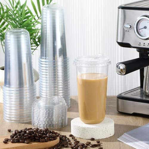 Baderke 50 Pack 20 Oz Clear Plastic Cups with Lids - Strawless Sip Design