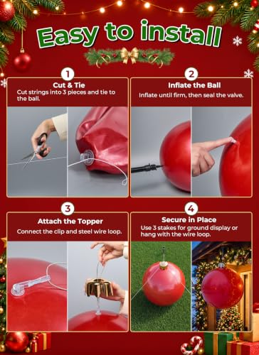 Minetom 25in Red Inflatable Christmas Ornament - Indoor & Outdoor PVC Ball