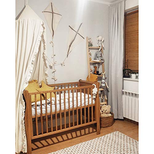 Boho Kids Bed Canopy with Frills, Hanging Reading Nook Play Tent (Beige)