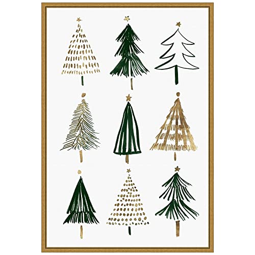 Sylvie Gold Framed Canvas Wall Art 23x16 Evergreen Trees Holiday Decor