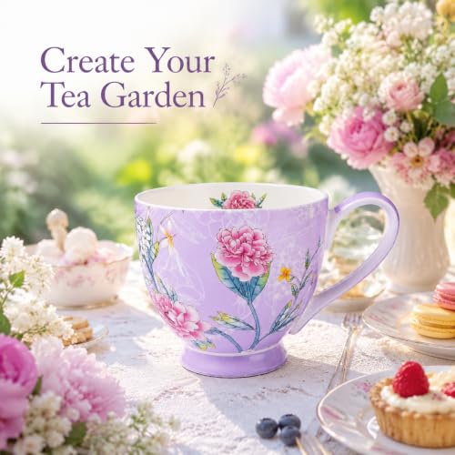 Glen Mila 16oz Light Purple Bone China Coffee Mug for Women – Cute Christmas Gift for Mom & Friends