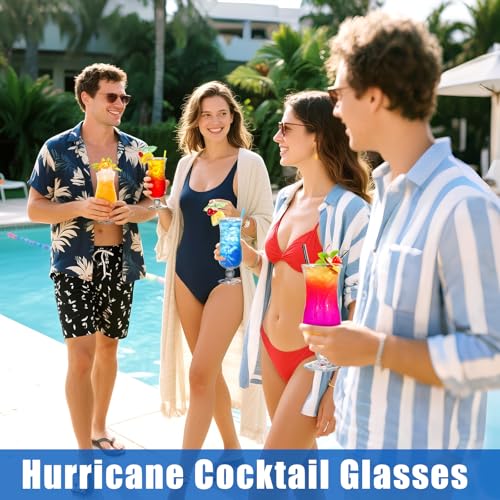 Yesland 6 Pack 14oz Hurricane Glasses - Tropical Cocktail & Drinkware Set