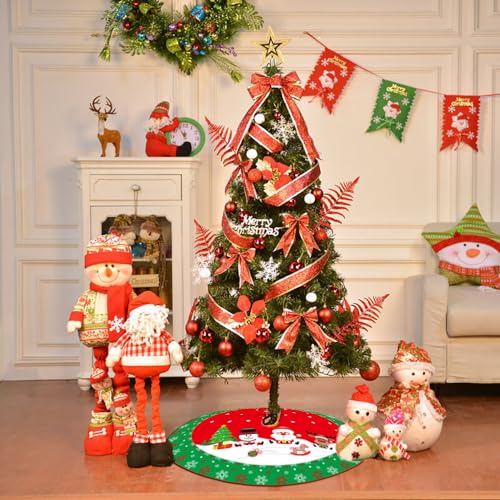 Large Christmas Tree Skirt 48 Inch with Red & Green Holiday Pattern, Easy Install & Washable