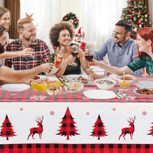 Staraise 3Pcs Red & Black Buffalo Plaid Christmas Tablecloths 51.2x86.6in Disposable Waterproof