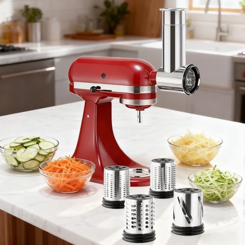 Stainless Steel Grater & Slicer Attachment for Stand Mixers, 4-Drum Set