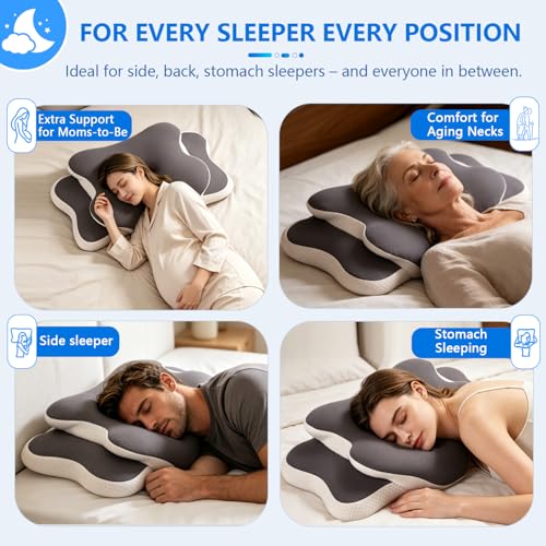 Ergonomic Cervical Memory Foam Pillow for Neck Pain & Snoring Relief, Gray