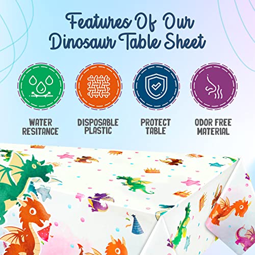 Dragan Dinosaur Tablecloth 2 Pack – 54 x 108 inch Disposable Plastic Cover (Colored) | HSGUS