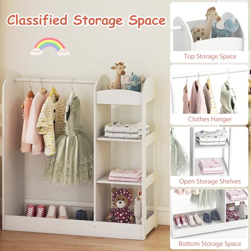 Kids Wooden Dress-Up Storage Armoire with Mirror and Hanging Rack