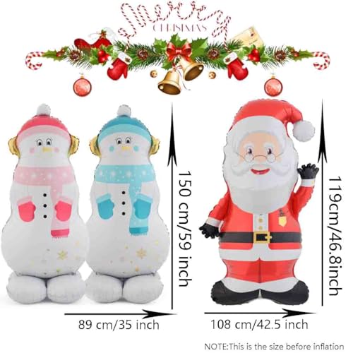Giant Snowman and Santa Balloon Set - 3 Pcs Christmas Party Balloons with Base