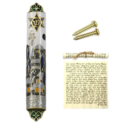 6.5-Inch Hand-Painted Enamel Mezuzah with Scroll for Doorway