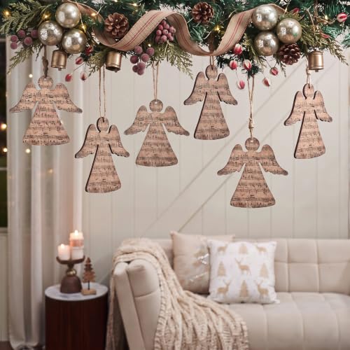 24 Wooden Angel Christmas Ornaments with Music Sheet Design - Holiday Holiday Decor