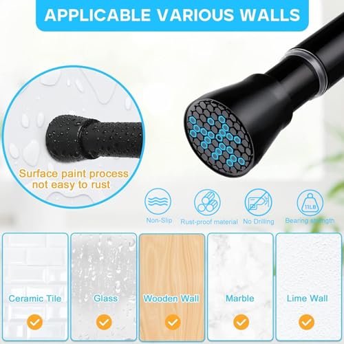 Adjustable Tension Curtain Rod, 28 to 50 Inch No-Drill Shower Rod
