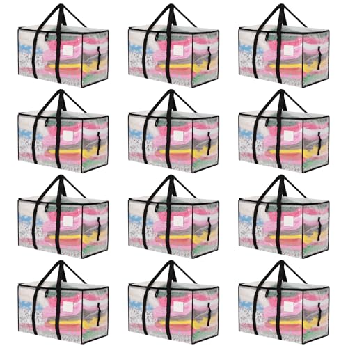 Hayoulabo 12 Pack Clear Heavy Duty Large Moving Storage Bags with Lids & Handles