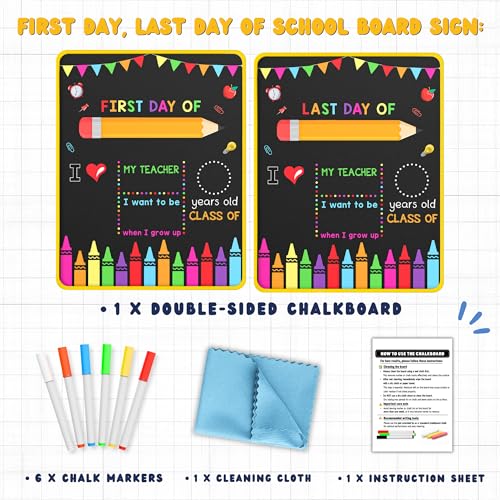 First Day & Last Day of School Reusable Chalkboard Sign with 6 Markers