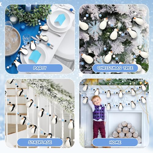 Breling Classic 2 Pack Penguin Felt Garlands - Winter Christmas Decorations